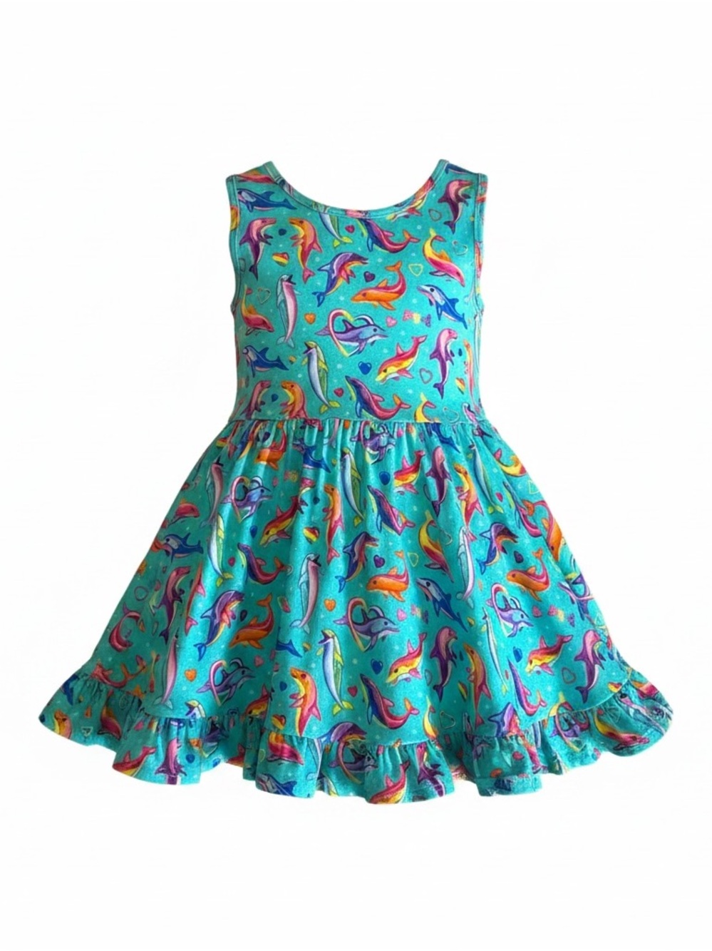 Posh Peanut Lisa Frank  Dancing Dolphins Bamboo Twirl Dress Girls 3T-4T Aqua